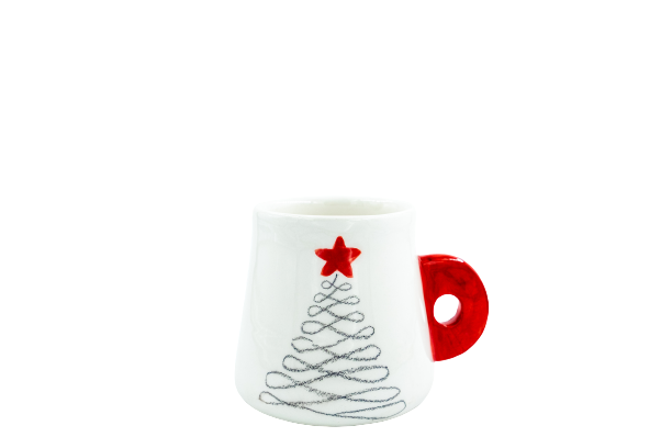CHRISTMAS GLAZED MUG WITH HANDLE AND CHRISTMAS TREE PATTERN