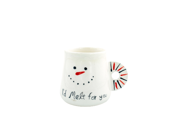 CHRISTMAS GLAZED MUG WITH HANDLE AND SNOWMAN PATTERN