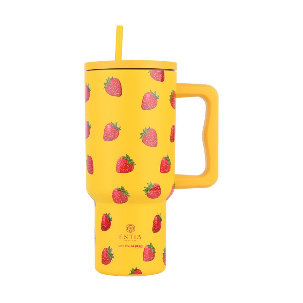 ESTIA THERMOS STRAW TUMBLER XL SAVE THE AEGEAN 900ml BERRY BRIGHT