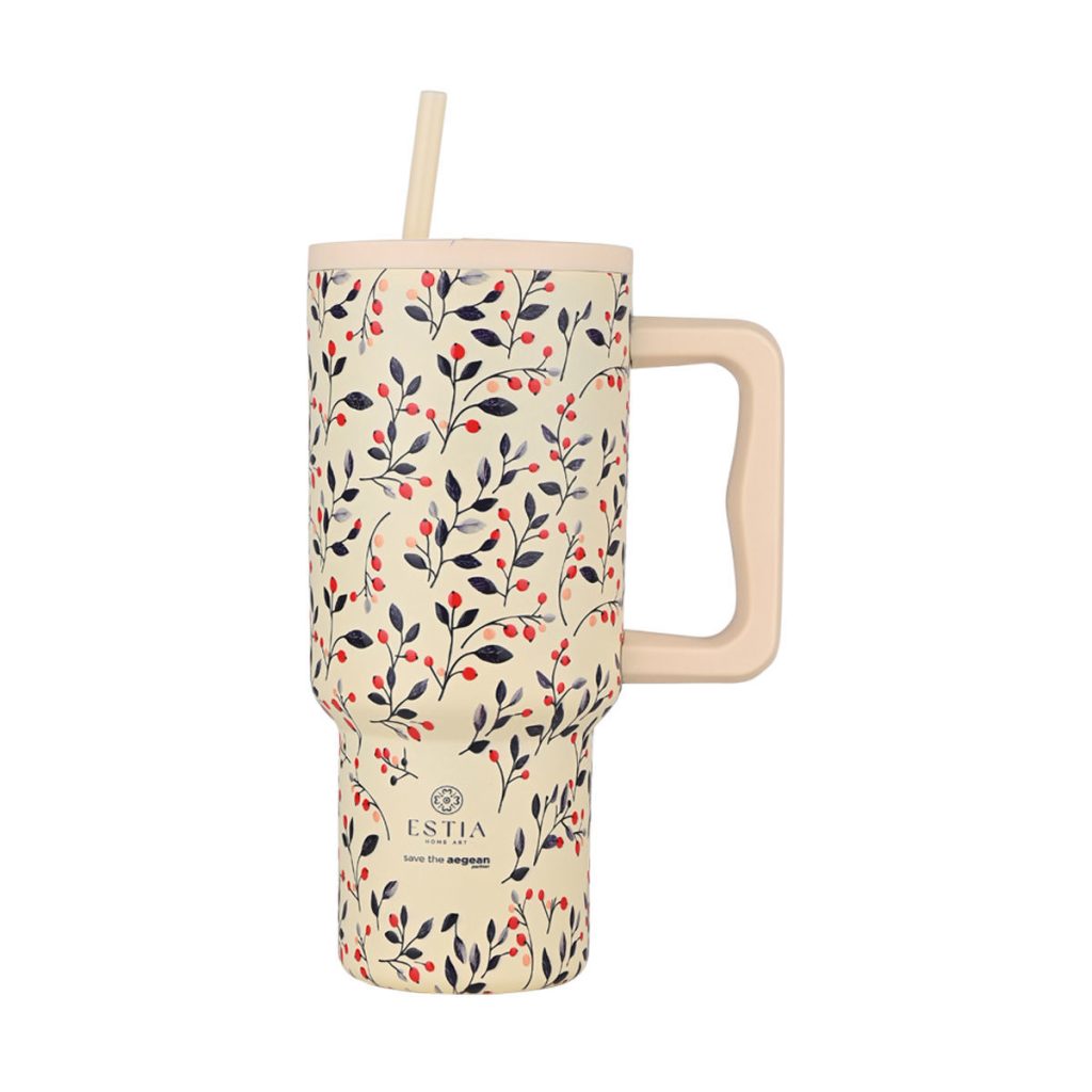 ESTIA THERMOS STRAW TUMBLER XL SAVE THE AEGEAN 900ml BLOOM BEIGE