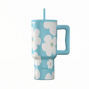 ESTIA THERMOS STRAW TUMBLER XL SAVE THE AEGEAN 900ml BLUE DAISY