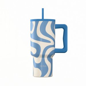 ESTIA THERMOS STRAW TUMBLER XL SAVE THE AEGEAN 900ml OCEAN WAVES